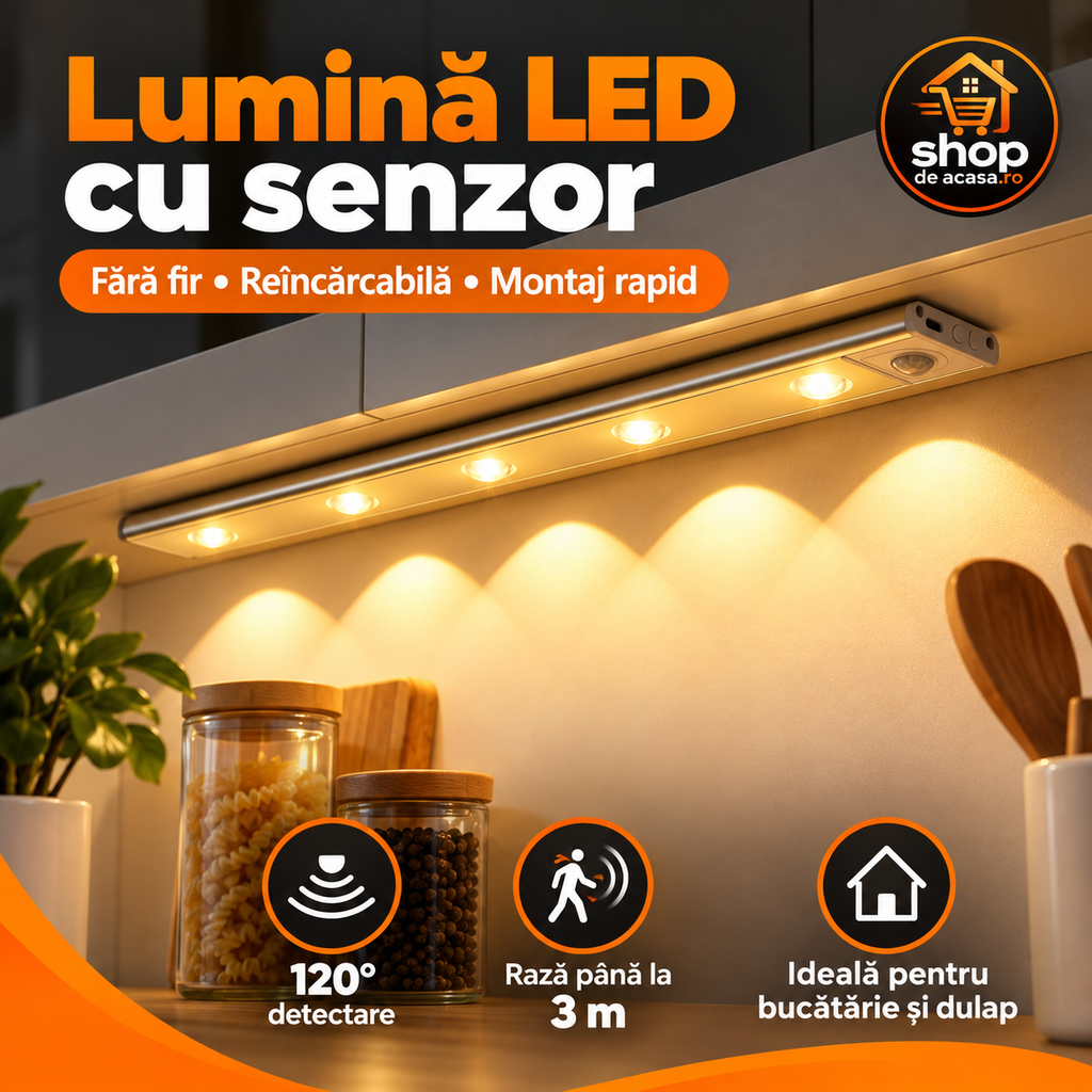 Lumină LED cu Senzor de Mișcare - Fără Fir, Reîncărcabilă