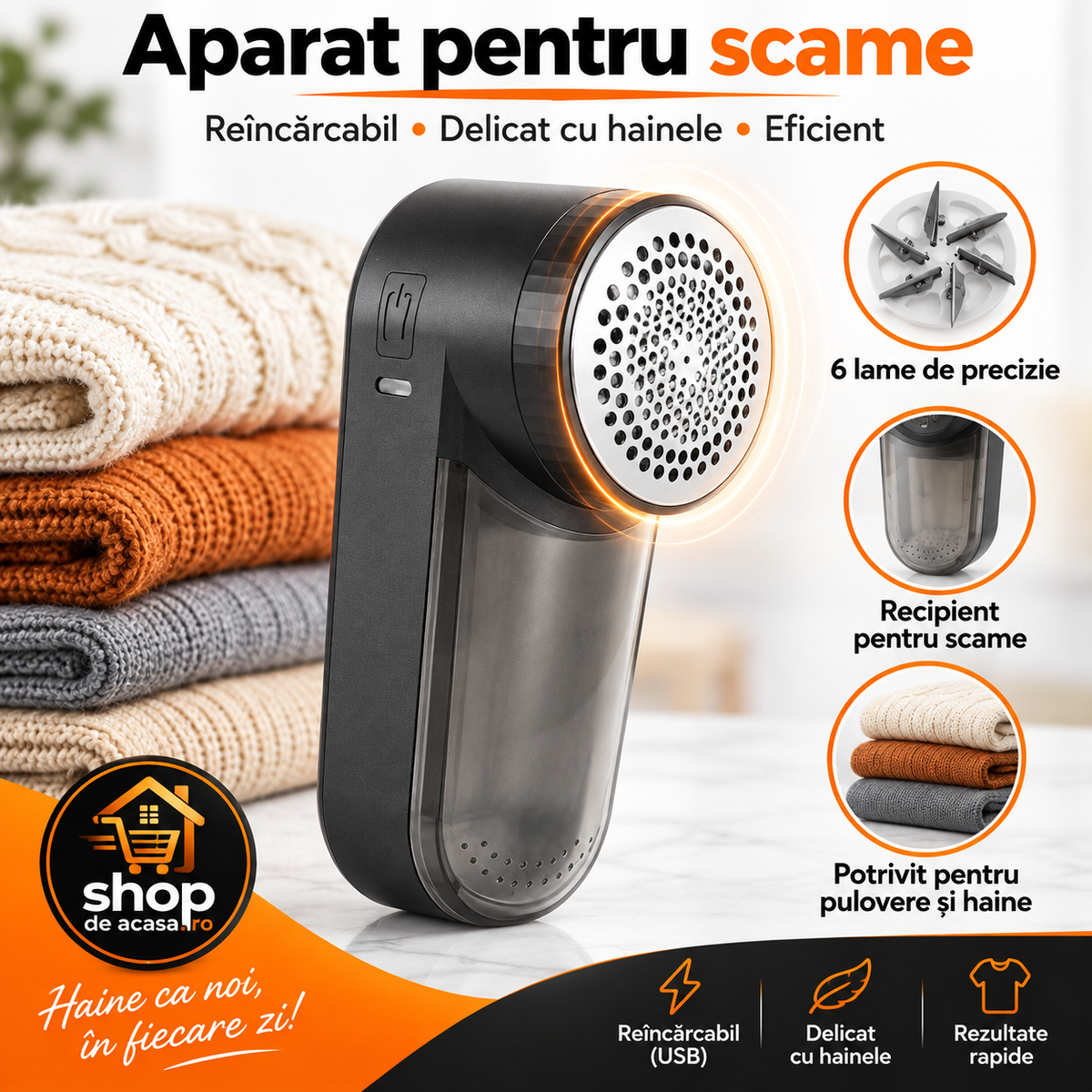 Aparat pentru scame - Reîncărcabil USB